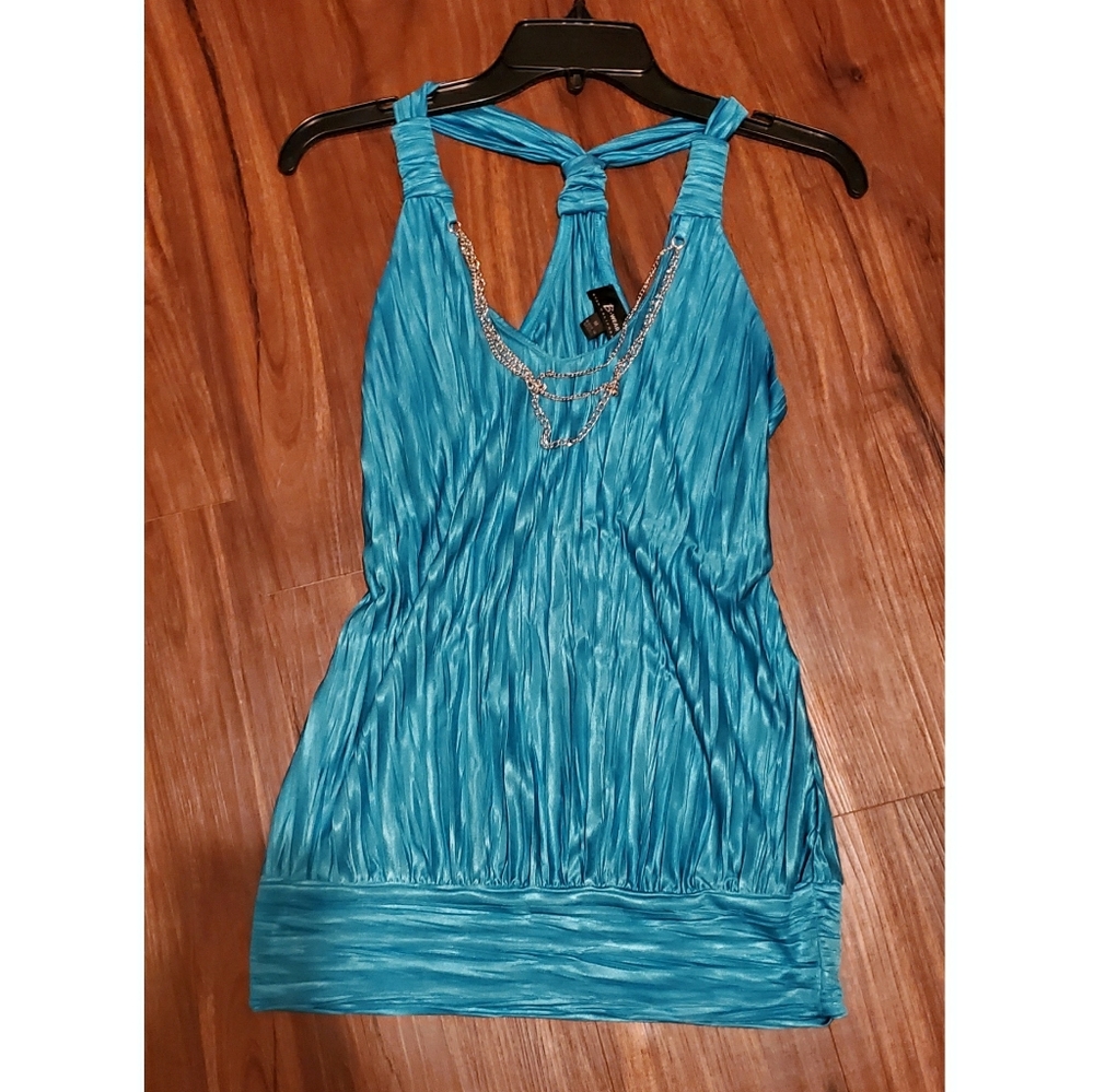 Teal Top/Dress with silver chain